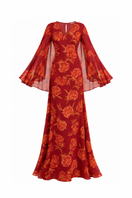 Red Raishma Karina maxi dress with flowing fabric and elegant design, perfect for stylish occasions.