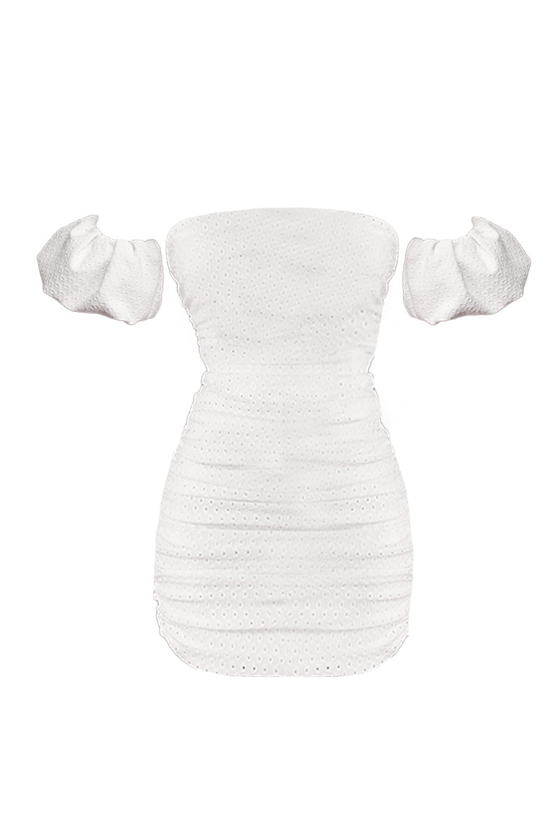Nur Karaata Bernadette mini dress in soft fabric, featuring a stylish cut and elegant design perfect for casual or dressy occasions.