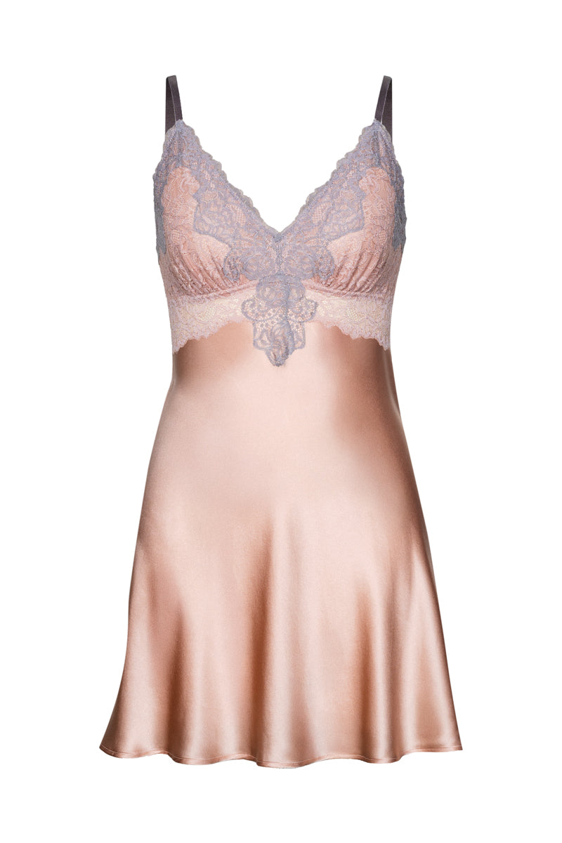 MIREILLE BUST-SUPPORT SILK CHEMISE IN ROSE GOLD - CULT MIA