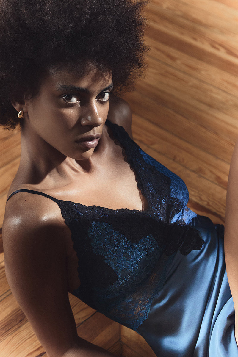 NK Imode Mireille bust-support long silk nightgown in Stardust with elegant, flowing fabric and delicate design.