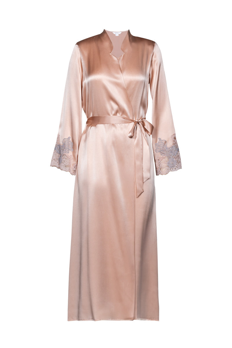 MIREILLE LONG SILK ROBE IN ROSE GOLD - CULT MIA