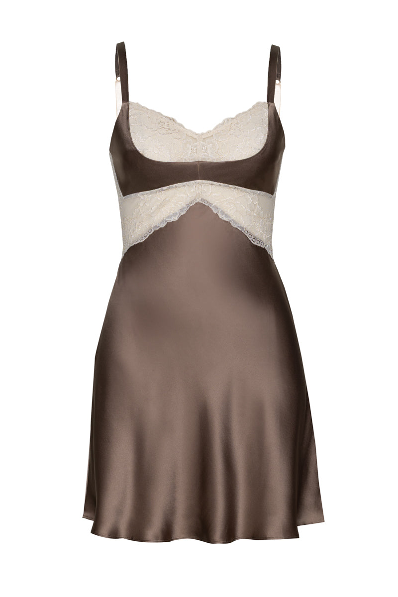 Chemise en soie Morgan à buste berceau en mochaccino