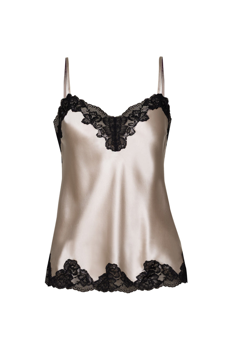 MORGAN LACE SPAGHETTI SILK CAMISOLE IN CHAMPAGNE - CULT MIA