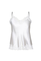 Ivory silk camisole with lace spaghetti straps, NK Imode Morgan loungewear, soft and elegant sleep or lounge top.