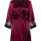 NK Imode Roxy short silk robe in Bordeaux, featuring a luxurious lightweight fabric and elegant design, displayed on a hanger.