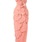 Pink velvet strapless gown with V-neck and petal straps by HAPPY CLOTHING, designed by CULT MIA X HAPPY CLOTHING.