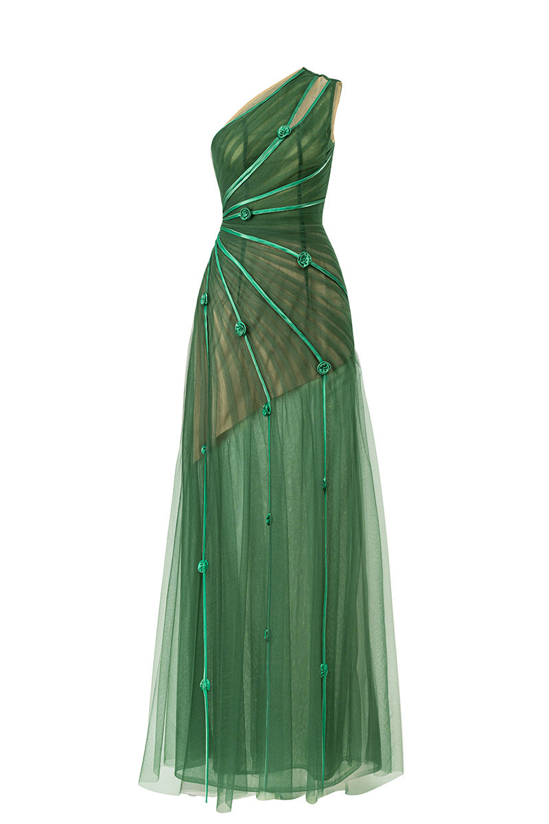 CULT MIA X HAPPY CLOTHING MAKENNA A-LINE ORGANZA MAXI DRESS IN GREEN - CULT MIA