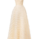 Beige light off-shoulder organza gown by HAPPY CLOTHING, featuring delicate fabric and elegant design for formal occasions.
