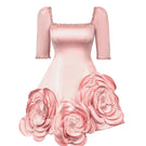 Elegant 3D floral square neckline silk taffeta mini dress by Happy Clothing, showcasing intricate floral details and stylish design.