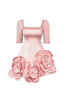 Elegant 3D floral square neckline silk taffeta mini dress by Happy Clothing, showcasing intricate floral details and stylish design.