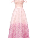 Pink off-shoulder embellished mesh gown by Happy Clothing, featuring intricate details and elegant design.