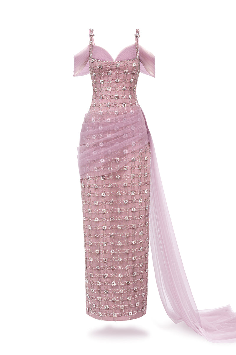 LIGHT PURPLE CRYSTAL MAXI DRESS
