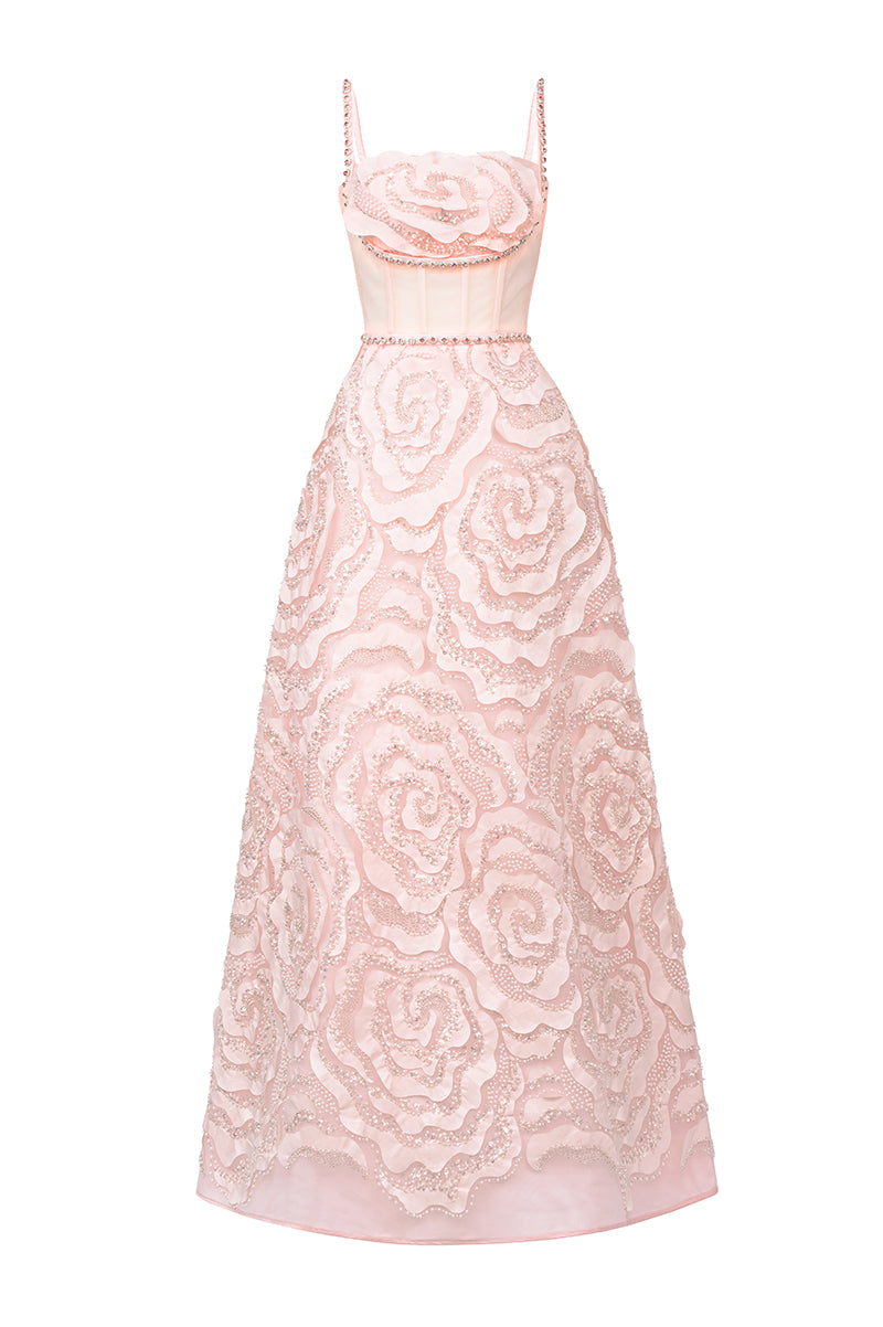PINK FLOWER WAVE A LINE MAXI DRESS