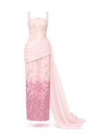 Elegant square neck pleated waist straight long gown by Happy Clothing, showcasing a flowing fabric and stylish design.