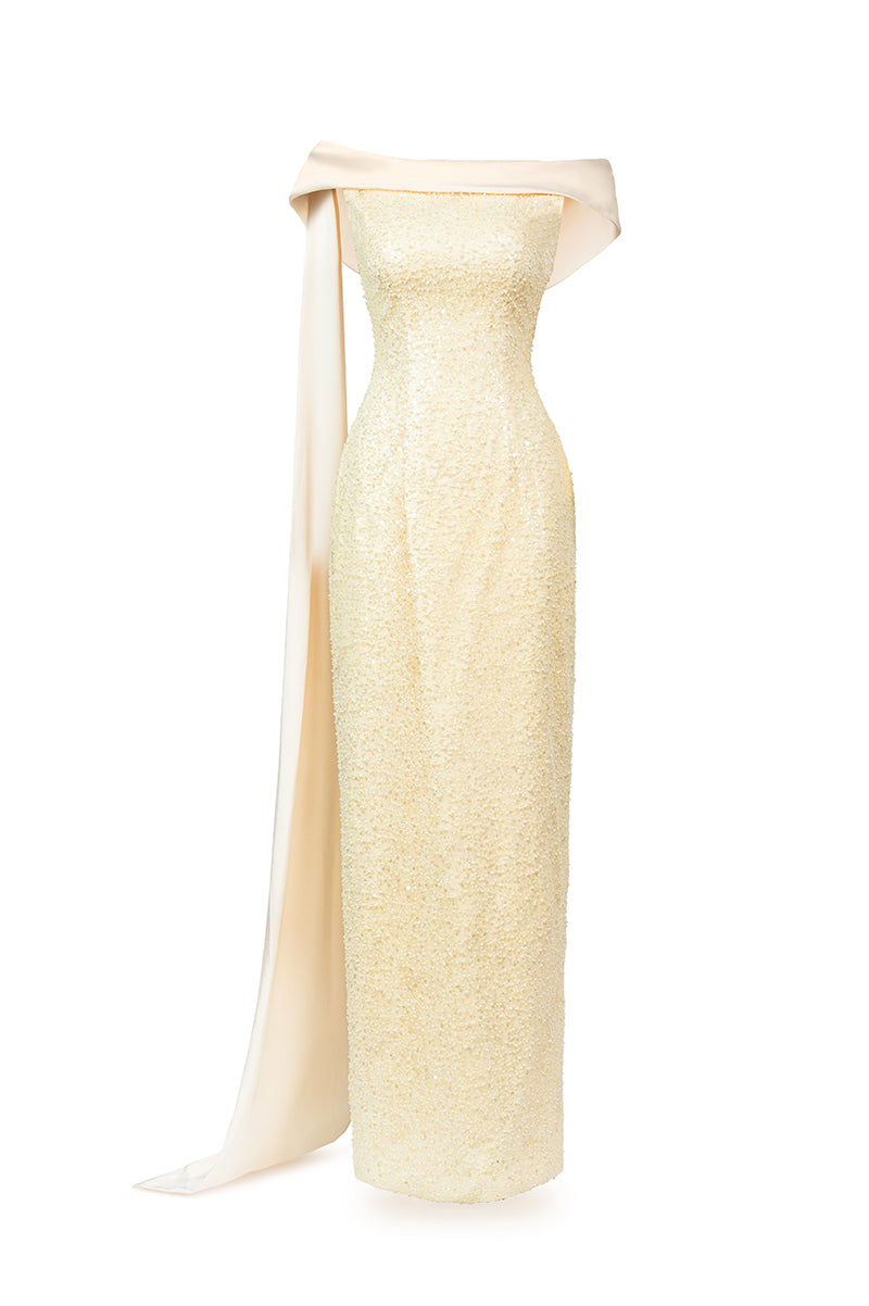 PEARL BODYCON MAXI DRESS WITH DRAPING | CULT MIA