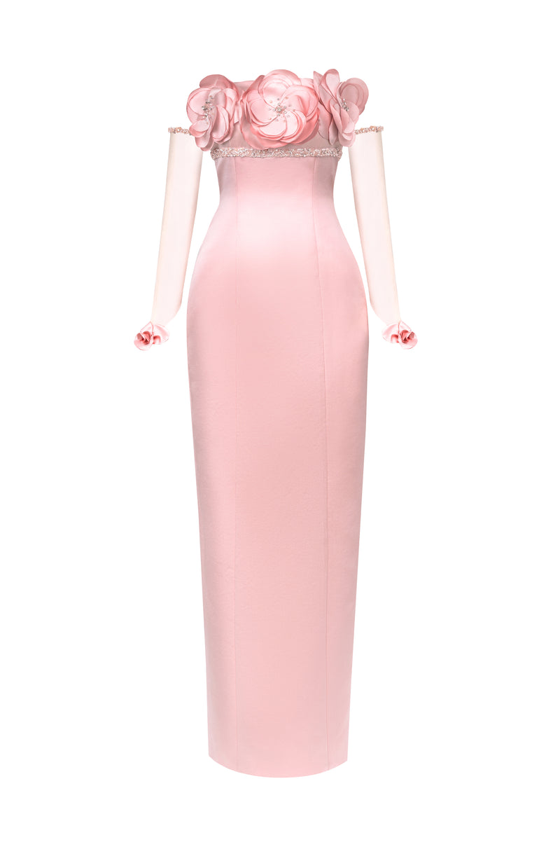 STRAPLESS PETAL MAXI DRESS WITH GLOVES