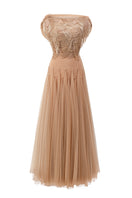 Brown mesh silk gown by Happy Clothing, featuring a flowing design with delicate fabric and intricate detailing.