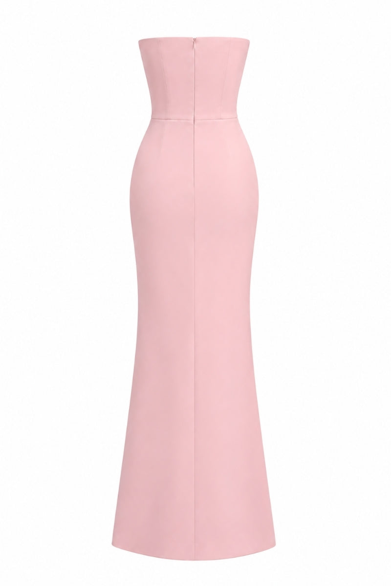 Pink cotton gown by Nihan Peker featuring soft fabric and a flowing design, displayed on a hanger.