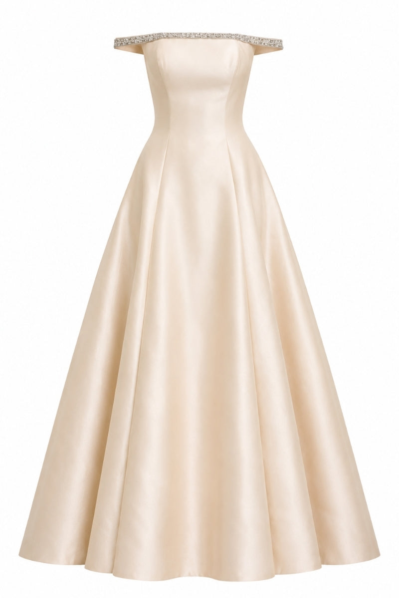 Elegant Nihan Peker Aminna ballgown with intricate detailing, showcased on a runway model.