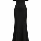 Nihan Peker Ghada black gown featuring elegant, flowing fabric and a sophisticated design, perfect for formal occasions.