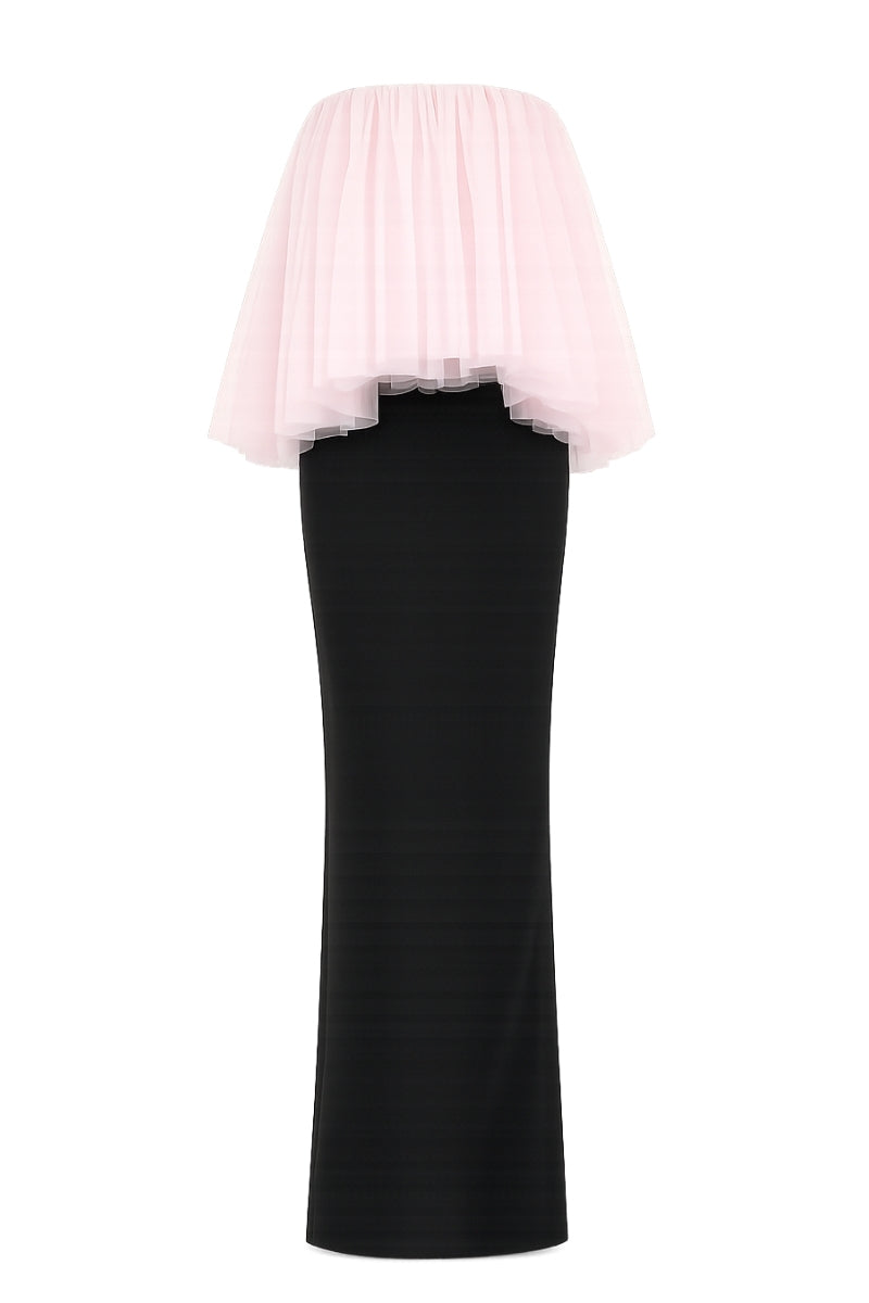 Nihan Peker LA BOMBA gown featuring elegant fabric and intricate design, showcased in a stylish fashion photo.