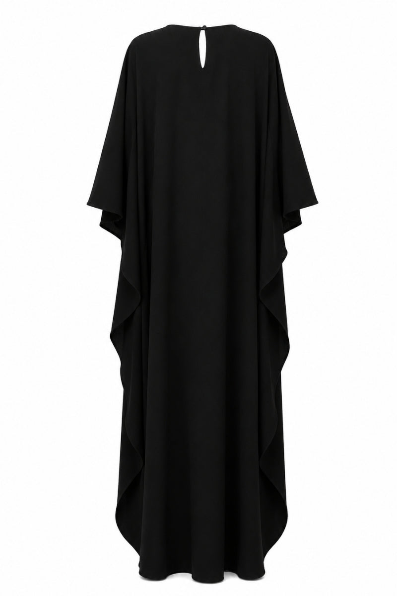 Nihan Peker NEEHAL batwing gown in elegant fabric, featuring flowing sleeves and intricate detailing, suitable for formal occasions.