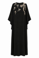 Nihan Peker NEEHAL Batwing gown in elegant fabric, showcasing flowing batwing sleeves and intricate design details.