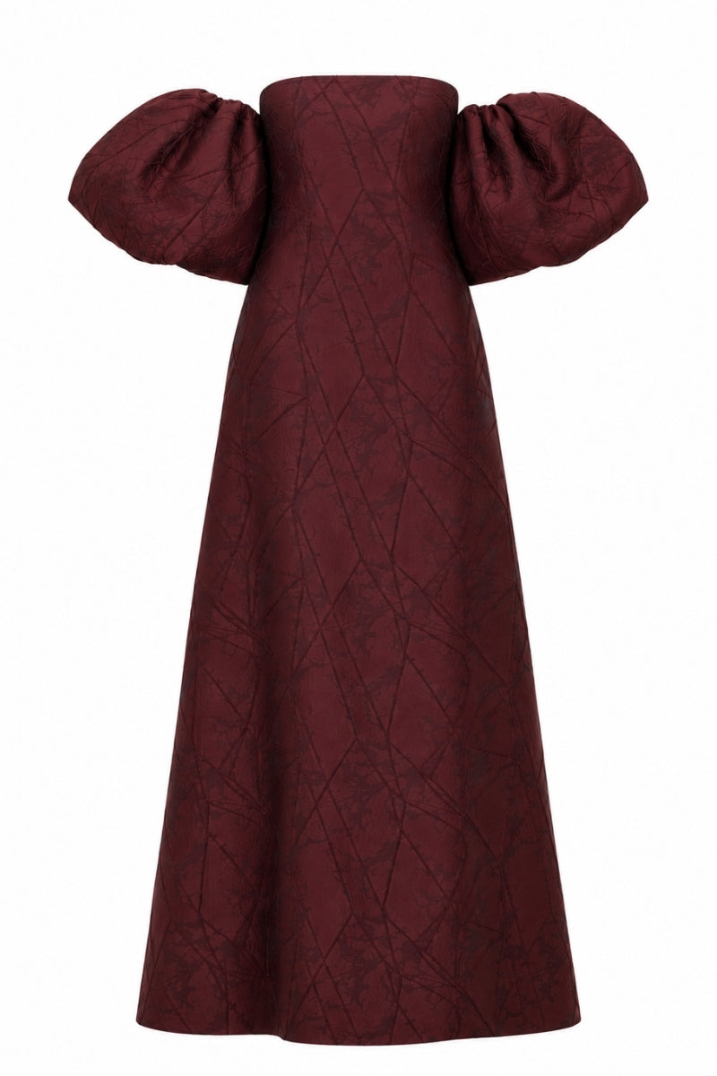 Nihan Peker Mustesna gown in elegant fabric, featuring intricate detailing and a flowing silhouette, perfect for formal occasions.