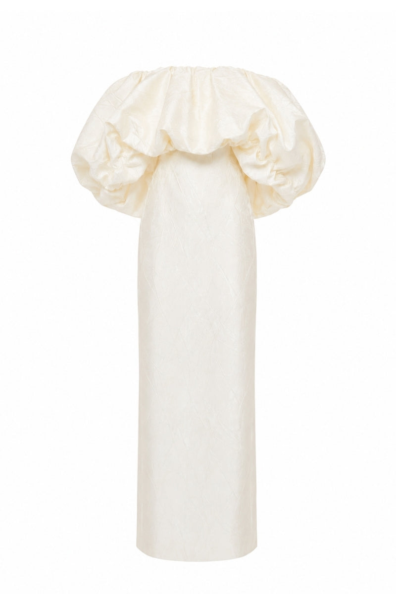 Nihan Peker Najla Bubble Gown in elegant fabric, featuring a flowing silhouette and intricate detailing, perfect for formal occasions.