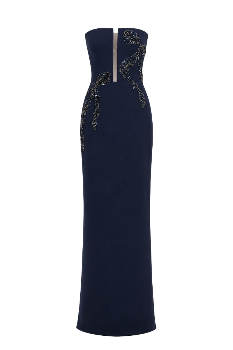 Nihan Peker STATUA gown in elegant design, showcasing rich fabric and intricate detailing on a luxurious evening dress.
