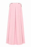 Nihan Peker Aura Pink Cape Gown elegant pink gown with cape detail, showcasing flowing fabric and sophisticated design.