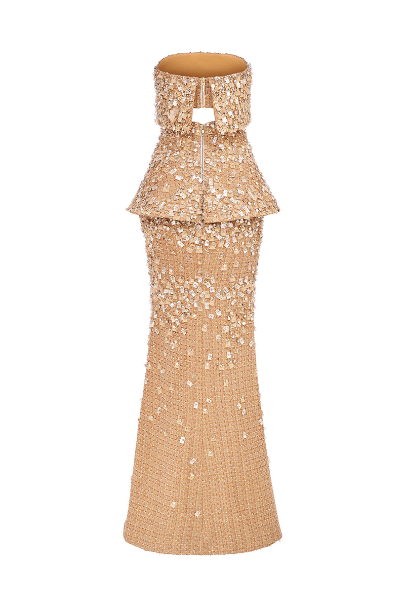 GOLDEN-BROWN 2-PIECE TWEED DRESS - CULT MIA