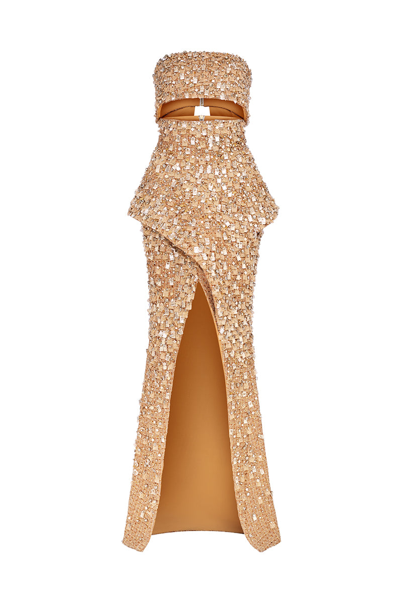 GOLDEN-BROWN 2-PIECE TWEED DRESS - CULT MIA