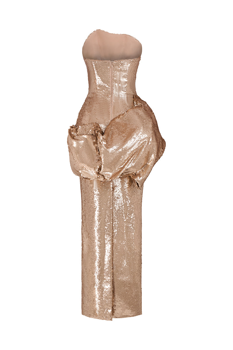 COOPER SEQUIN LONG DRESS WITH DRAPING WAIST BUMP - CULT MIA