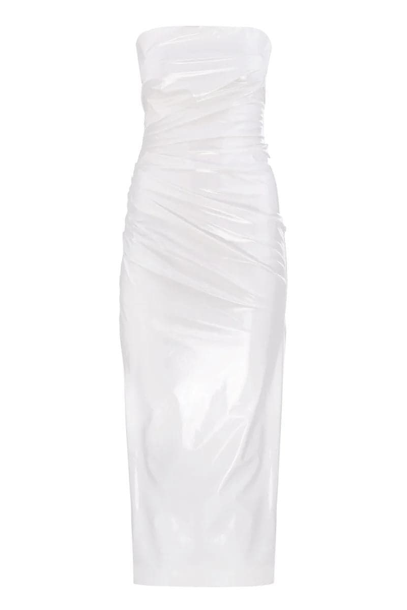 DAKOTA WHITE PATENT FAUX LEATHER MIDI DRESS - CULT MIA