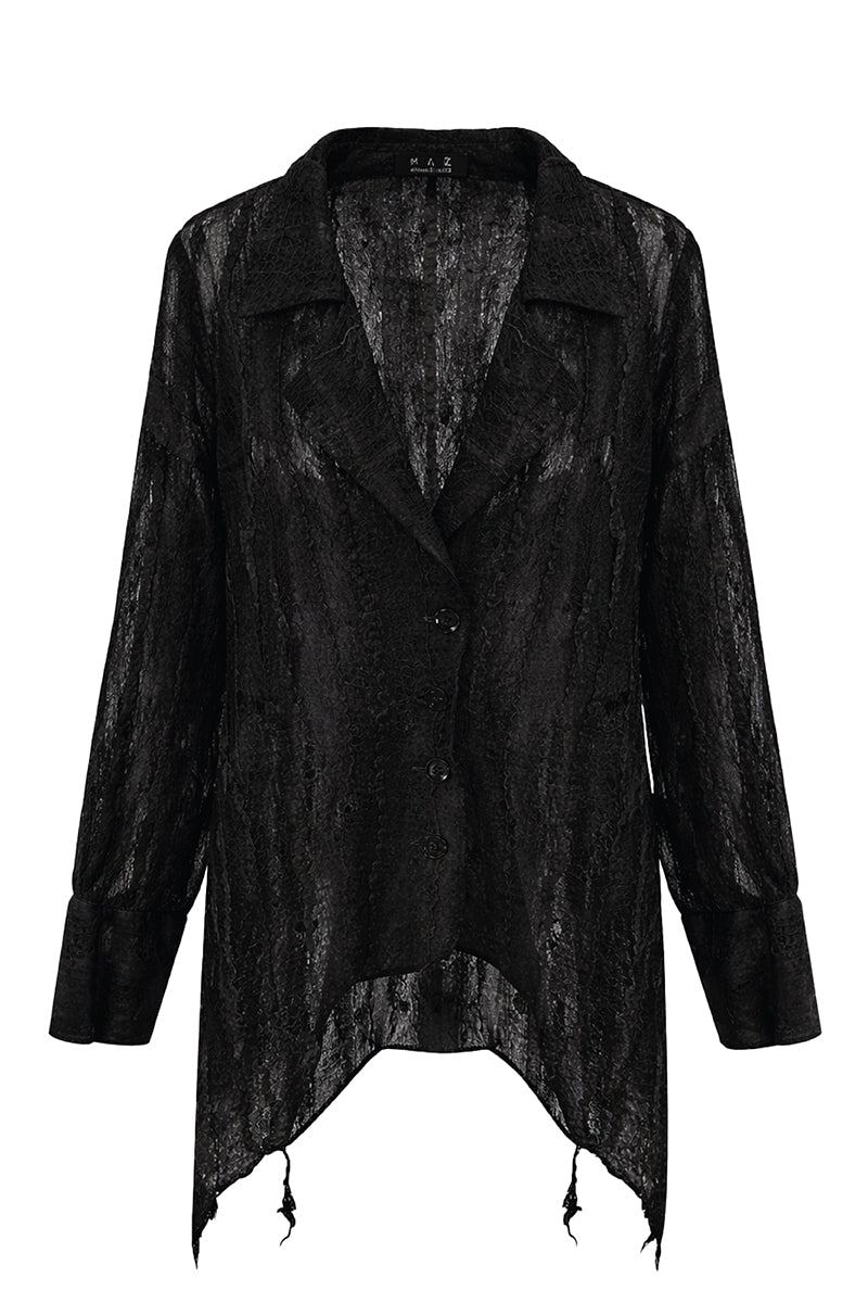 Maz Manuela Álvarez NUNO mesh felt shirt in black, featuring a modern design with mesh and felt fabric for a stylish look.