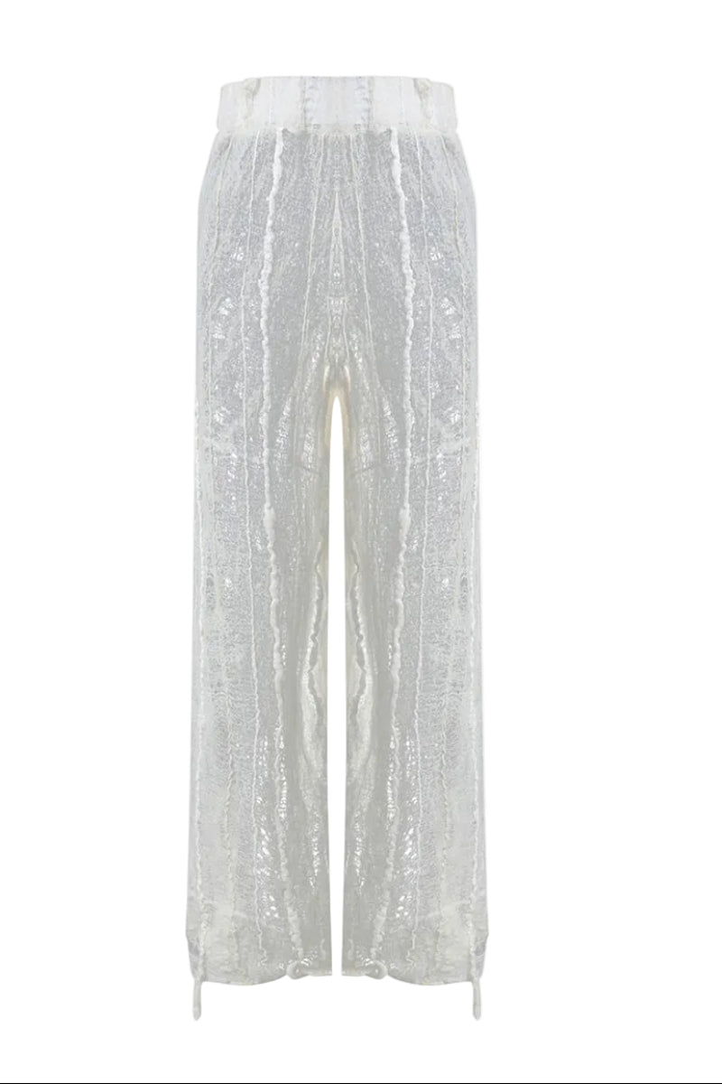 Maz Manuela Álvarez NUNO lace culotte trousers, stylish wide-leg pants with lace detailing, shown on model.