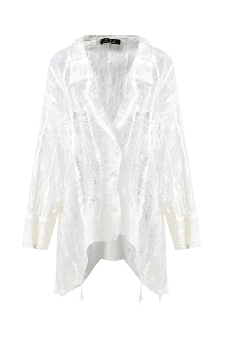 Blue NUNO mesh felt shirt by MAZ Manuela Álvarez, featuring a lightweight, textured mesh fabric with a relaxed fit and stylish design.