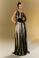 Elegant Nur Karaata Louvre Palace gown featuring intricate embroidery and flowing fabric, perfect for formal occasions.