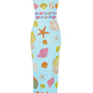 Oceanus New York Strapped Blue Maxi Dress displayed on a model, featuring a flowy design with thin shoulder straps.