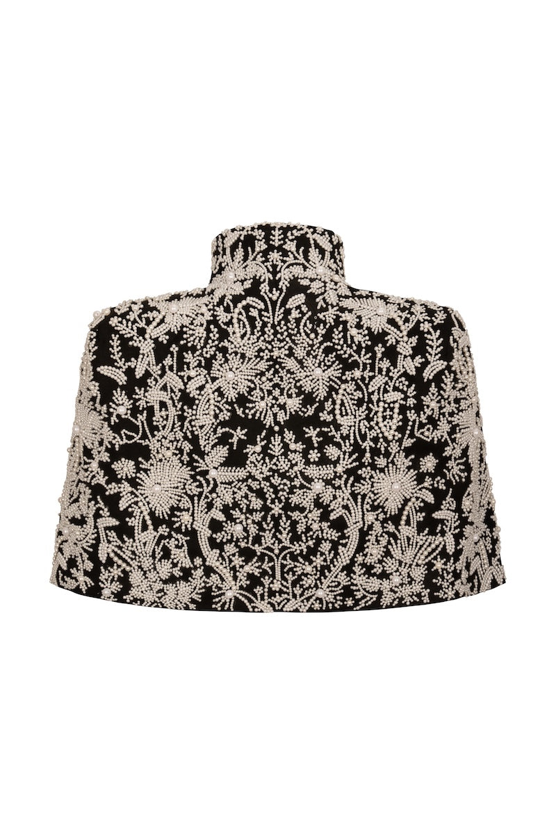 Nadya Shah Cape Anais jacket in soft fabric, featuring a stylish design, shown in a close-up front view.