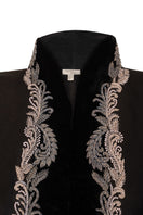 Nadya Shah Mercurial jacket, stylish outerwear with a sleek design, displayed on a hanger against a neutral background.
