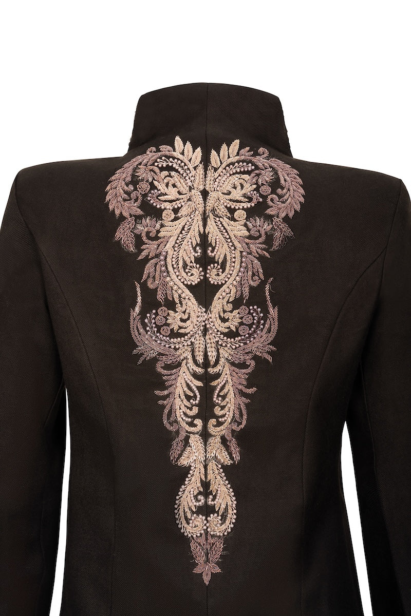 Nadya Shah Mercurial jacket in stylish design, featuring a lightweight, fitted jacket with a high collar and zip closure.