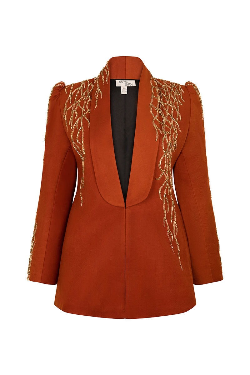 Nadya Shah Artemis jacket, stylish outdoor jacket with a sleek design, shown in a vibrant color on a model.