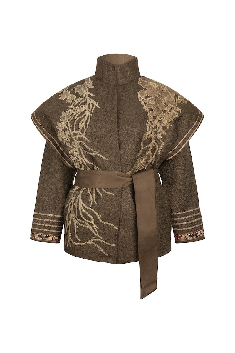 Nadya Shah Arcadian tie belt jacket featuring a stylish design, front tie details, and fitted silhouette for a modern look.