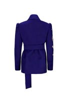 Nadya Shah Lily Fleur De Creasier Jacket showing floral pattern, tailored fit, and lightweight fabric on a hanger.