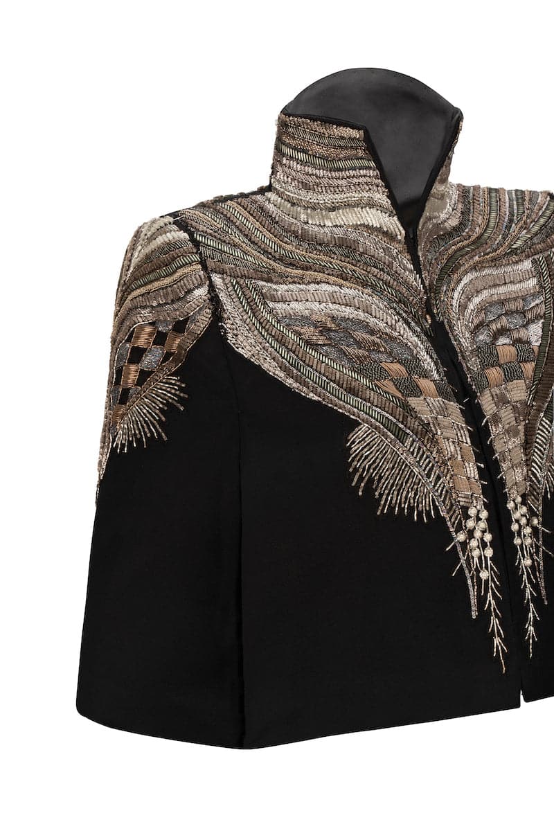 Nadya Shah All About Eve cape jacket in soft fabric, featuring elegant drape and stylish design for a sophisticated look.