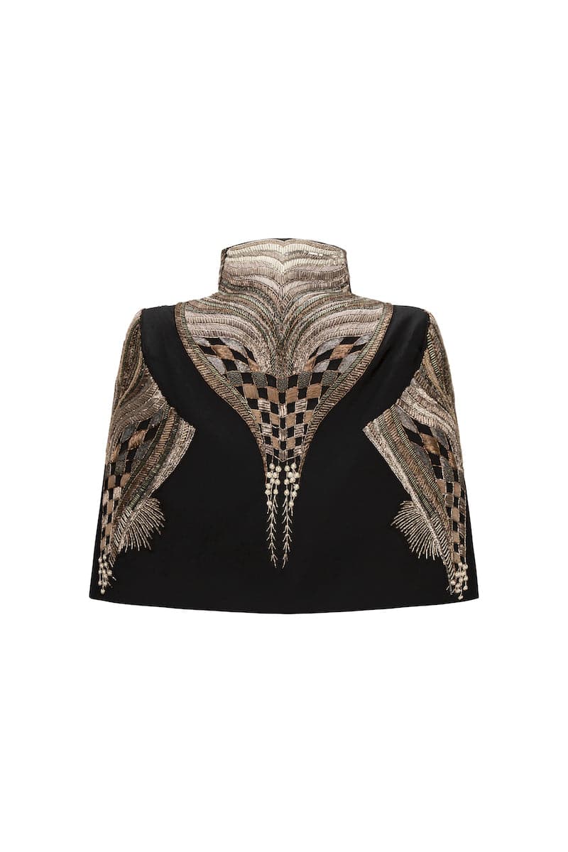Nadya Shah All About Eve Cape jacket in soft fabric, featuring a flowing design and elegant drape, perfect for stylish layering.