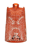 Nadya Shah Clementine cape jacket in vibrant orange with open front and wide collar, stylish outerwear for fall and winter.