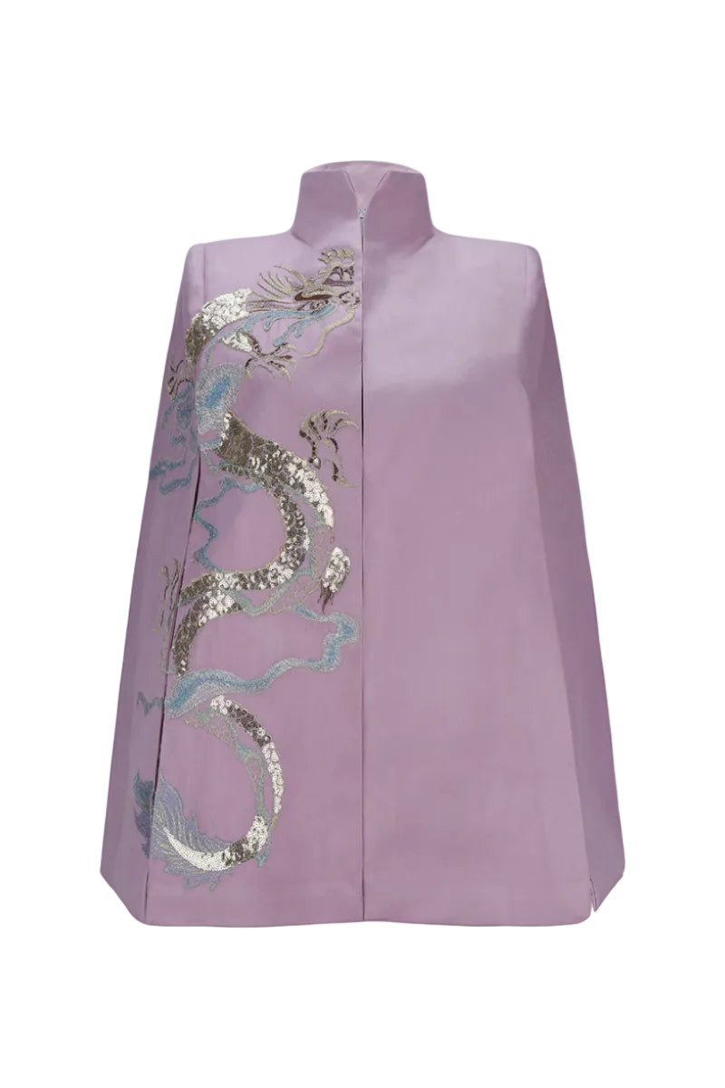 Nadya Shah Hydra Lilac Cape jacket featuring flowing fabric and elegant design, perfect for stylish layering.